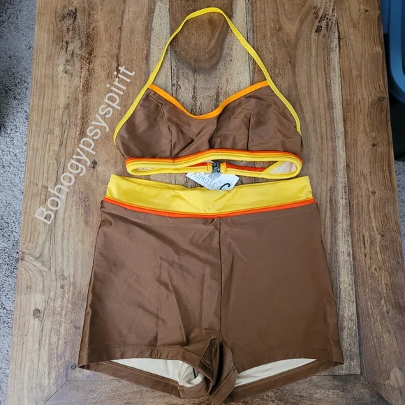 NWT $148 Free People Atmosea Sunset Surf Swim Set, 2 Piece - Brown & Yel… - Picture 12 of 16